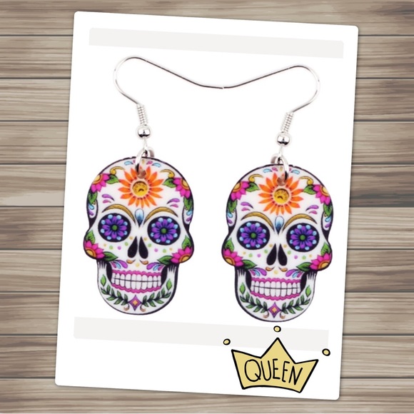 Sugar Skull Acrylic Earrings - Picture 2 of 6